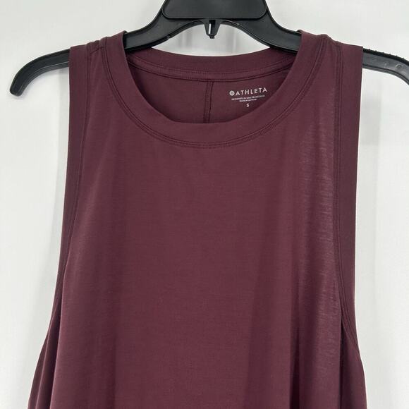 Athleta Essence Relaxed High Low Hem Tank Top Burgundy Racerback Size S - Picture 3 of 10